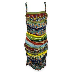 Dolce & Gabbana Printed Silk Ruched Midi Dress